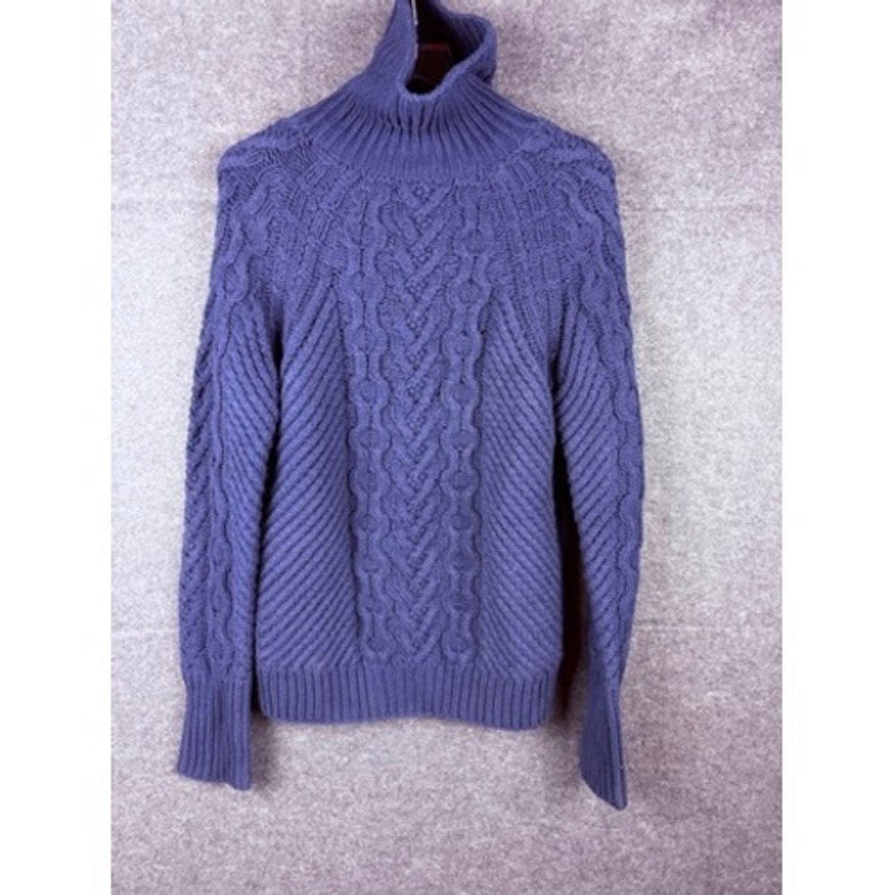 Coach Hand Knit Aran Polo Neck Merino Cashmere Sweater Navy Womens L NWT $698
